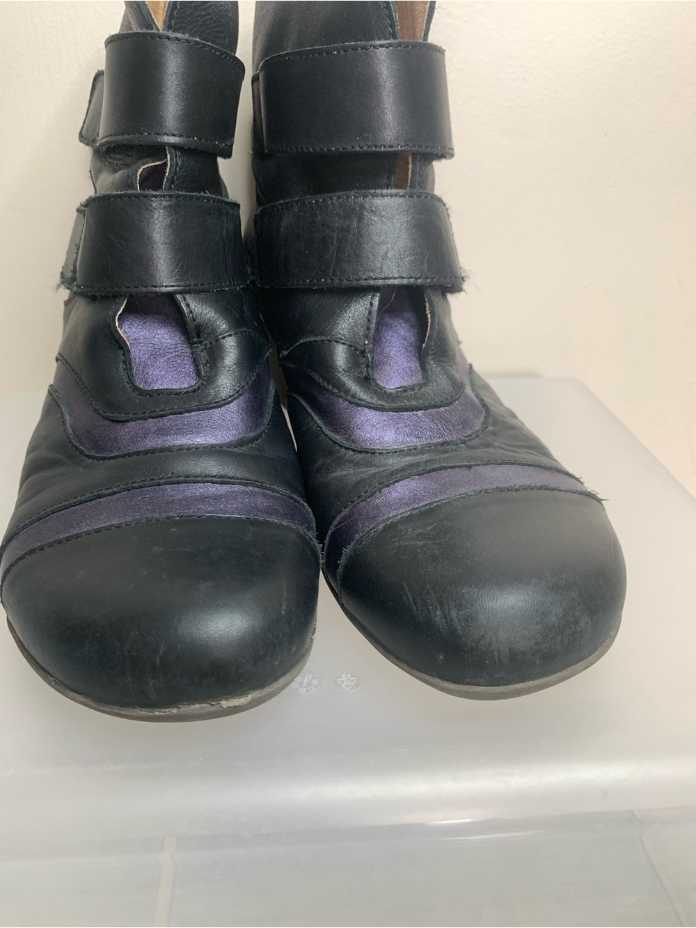 Portofino Black Purple Strap Leather Booties 42 - Picture 3 of 9